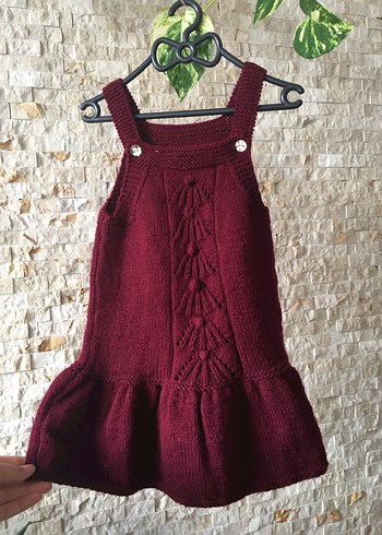 Bordo Örgü Kız Elbisesi ve Saç Bandı - Görsel 3