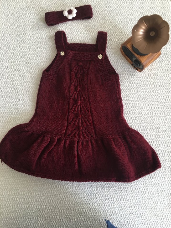 Bordo Örgü Kız Elbisesi ve Saç Bandı - Görsel 2