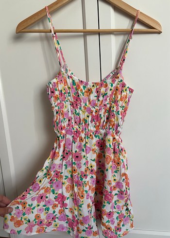 Çiçek Desenli İnce Askılı Mini Elbise tulum - Görsel 4