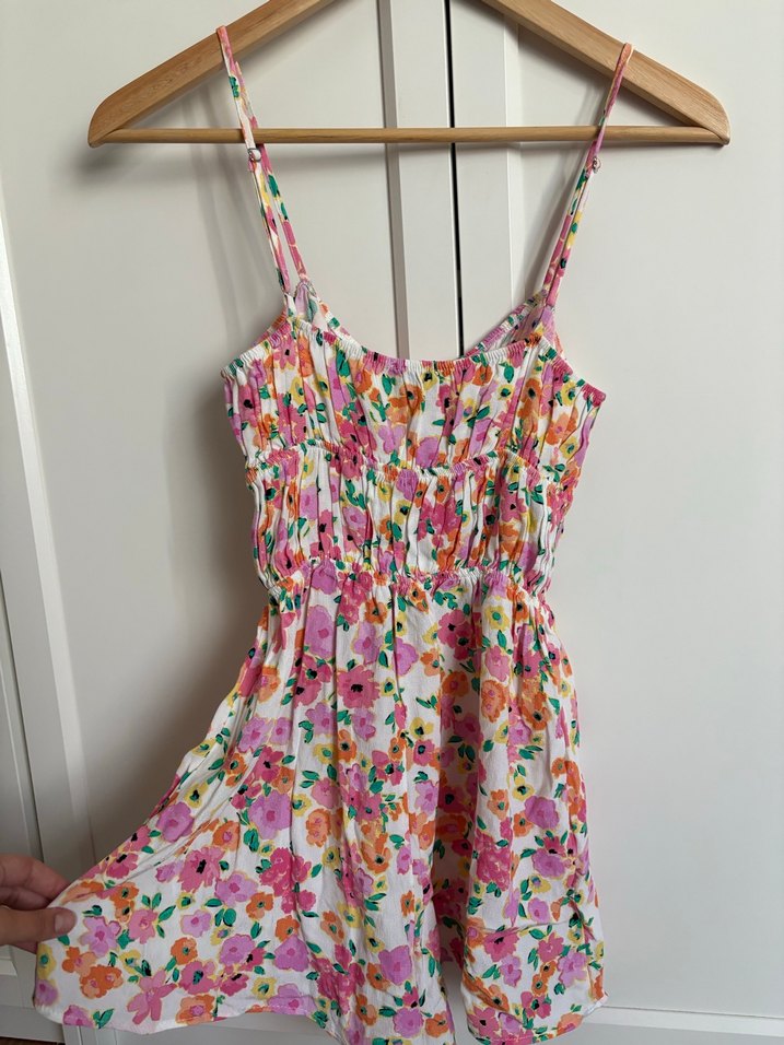 Çiçek Desenli İnce Askılı Mini Elbise tulum - Görsel 4