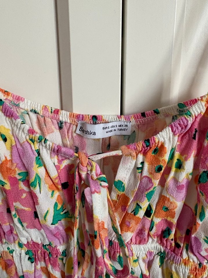 Çiçek Desenli İnce Askılı Mini Elbise tulum - Görsel 2