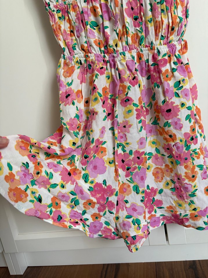 Çiçek Desenli İnce Askılı Mini Elbise tulum - Görsel 3