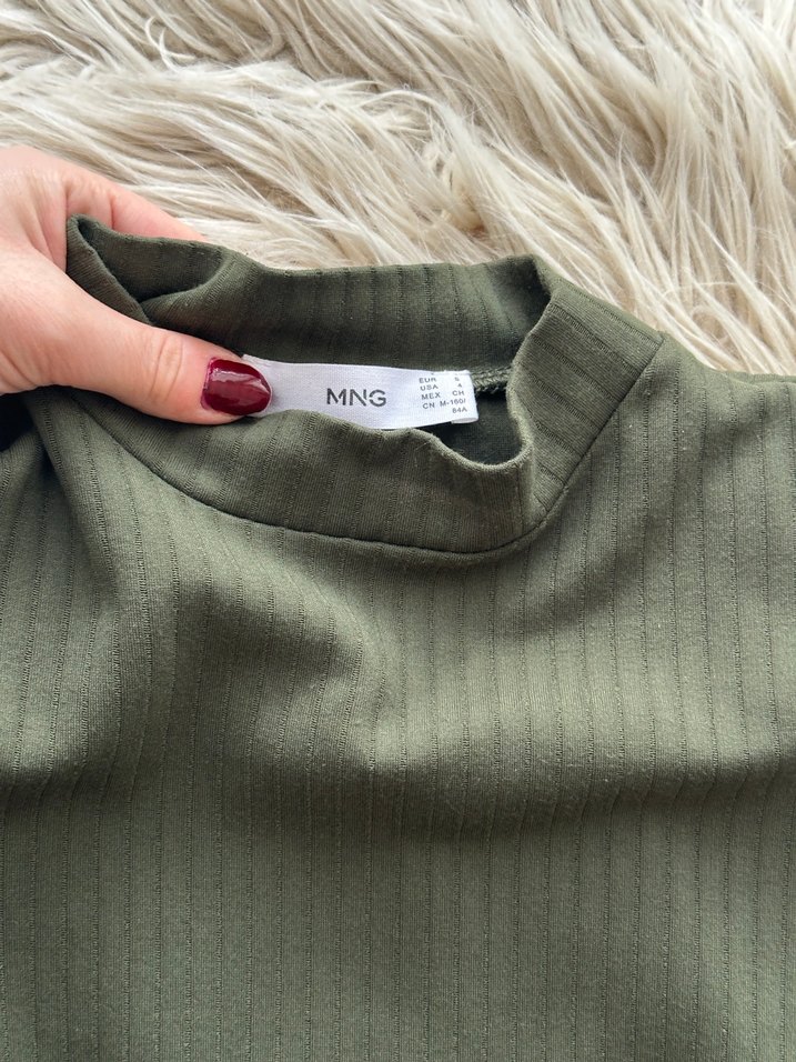 Haki Renk Yüksek Yakalı Kadın Triko Elbise - Görsel 3