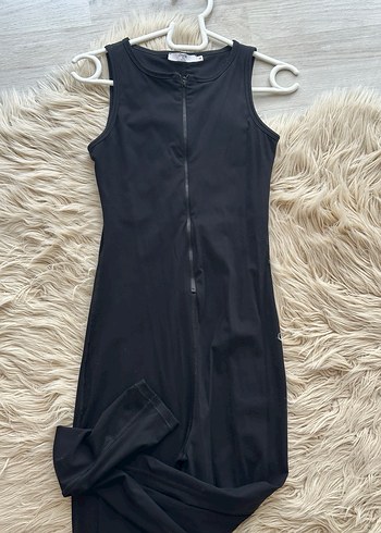 Siyah Yüksek Yakalı Fermuarlı Kadın Tulum - Görsel 6