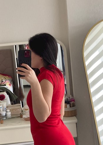 Kısa Kollu Kırmızı Mini Elbise - Görsel 3