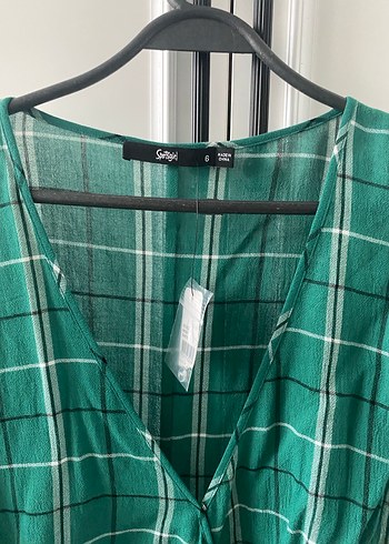 Kadın Yeşil Ekoseli Bluz - Görsel 2