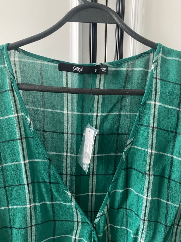 Kadın Yeşil Ekoseli Bluz - Görsel 2