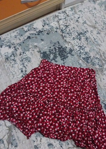 Kırmızı Fırfırlı Mini Şort Etek - Görsel 2