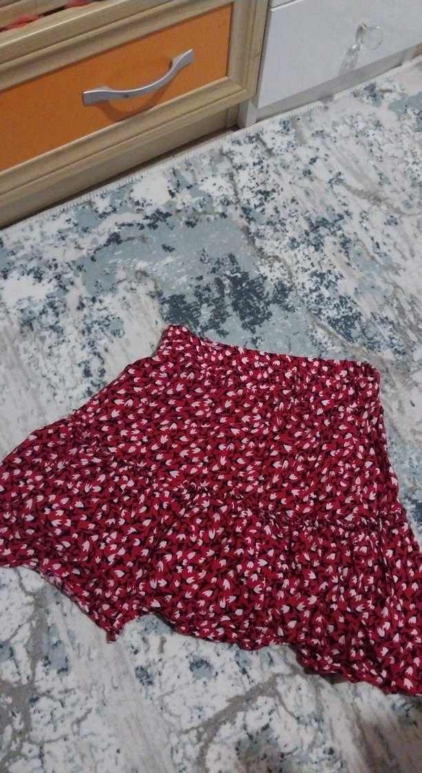 Kırmızı Fırfırlı Mini Şort Etek - Görsel 2