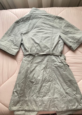 Düğmeli Kısa Kollu Gri Midi Trençkot - Görsel 5