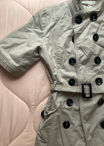 Düğmeli Kısa Kollu Gri Midi Trençkot - Görsel 2