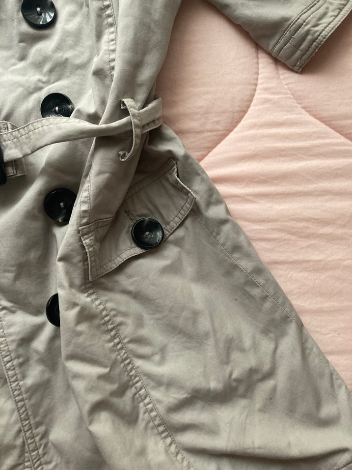 Düğmeli Kısa Kollu Gri Midi Trençkot - Görsel 3