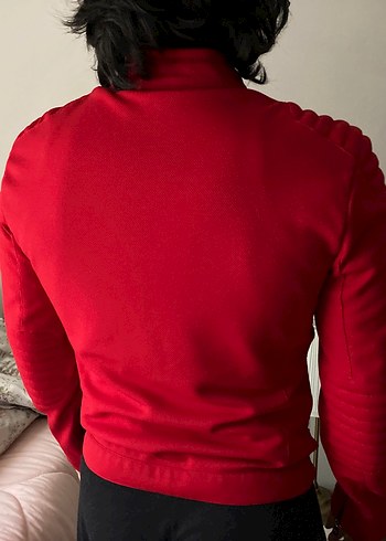 Zara Kırmızı Fermuarlı Erkek Biker Ceket - Görsel 3