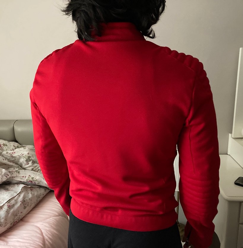 Zara Kırmızı Fermuarlı Erkek Biker Ceket - Görsel 3