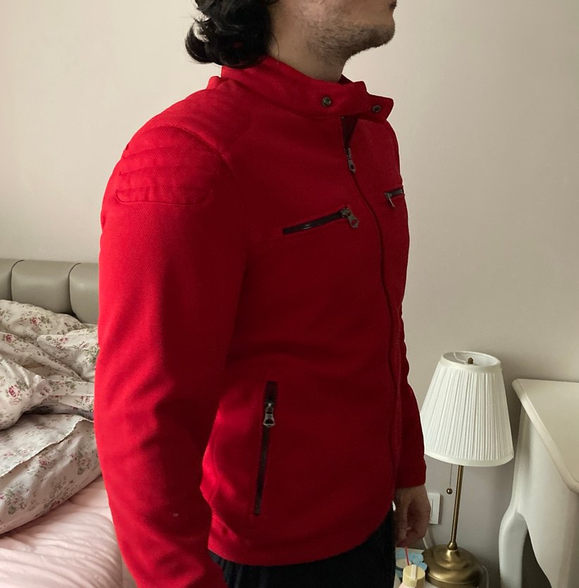 Zara Kırmızı Fermuarlı Erkek Biker Ceket - Görsel 4