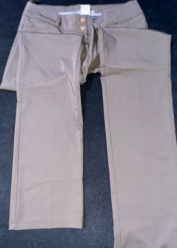 Vintage Bej Düğmeli Kadın Kumaş Pantolon - Görsel 3