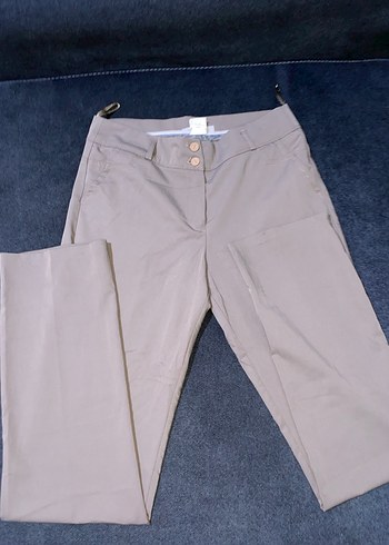 Vintage Bej Düğmeli Kadın Kumaş Pantolon - Görsel 2