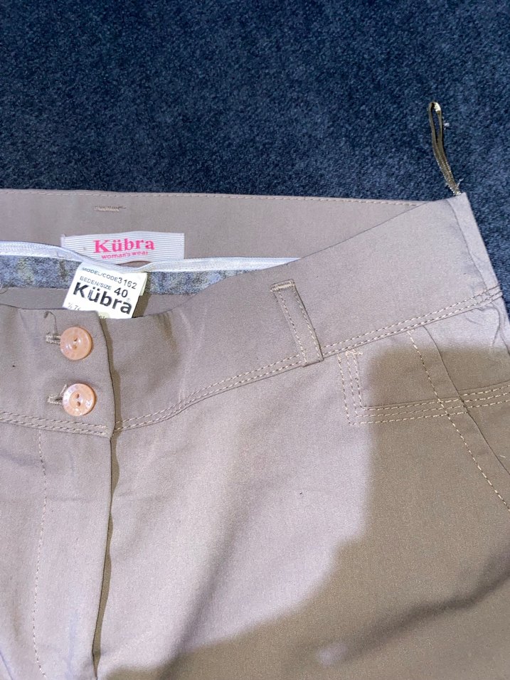 Vintage Bej Düğmeli Kadın Kumaş Pantolon - Görsel 4