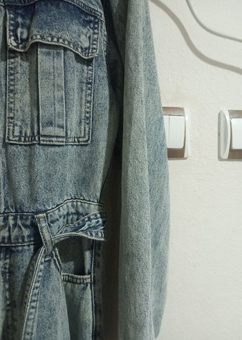 Kadın Gri mavimsi Düğmeli kot tulum - Görsel 3