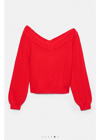 V Yaka Kırmızı Triko Kadın Kazak - Görsel 2