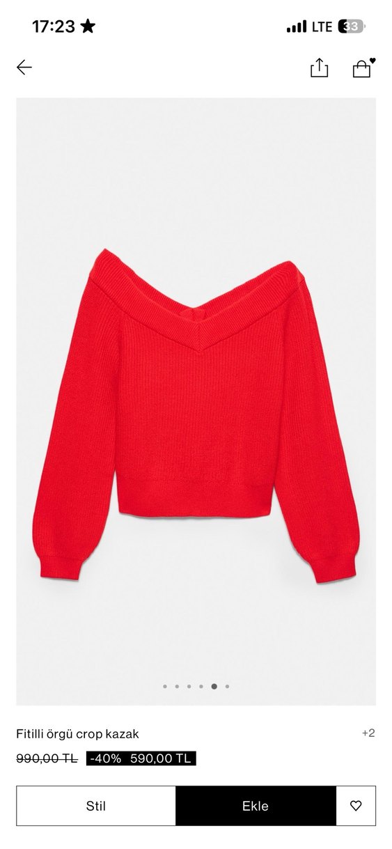 V Yaka Kırmızı Triko Kadın Kazak - Görsel 2