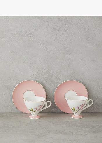 English Home English home Pastel Pembe Çiçek Desenli 2'li Fincan Takımı