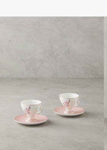 English home Pastel Pembe Çiçek Desenli 2'li Fincan Takımı