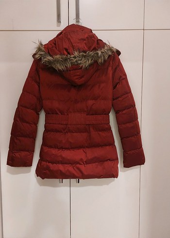 Bordo Kuşaklı Kadın Kışlık Mont - Görsel 2