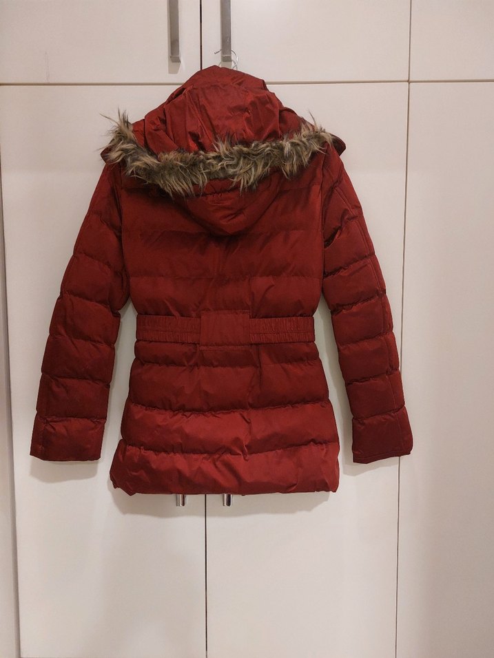 Bordo Kuşaklı Kadın Kışlık Mont - Görsel 2