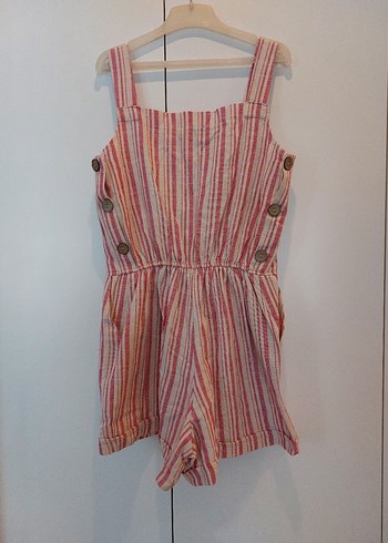 Kırmızı Çizgili Askılı Tulum - Görsel 2