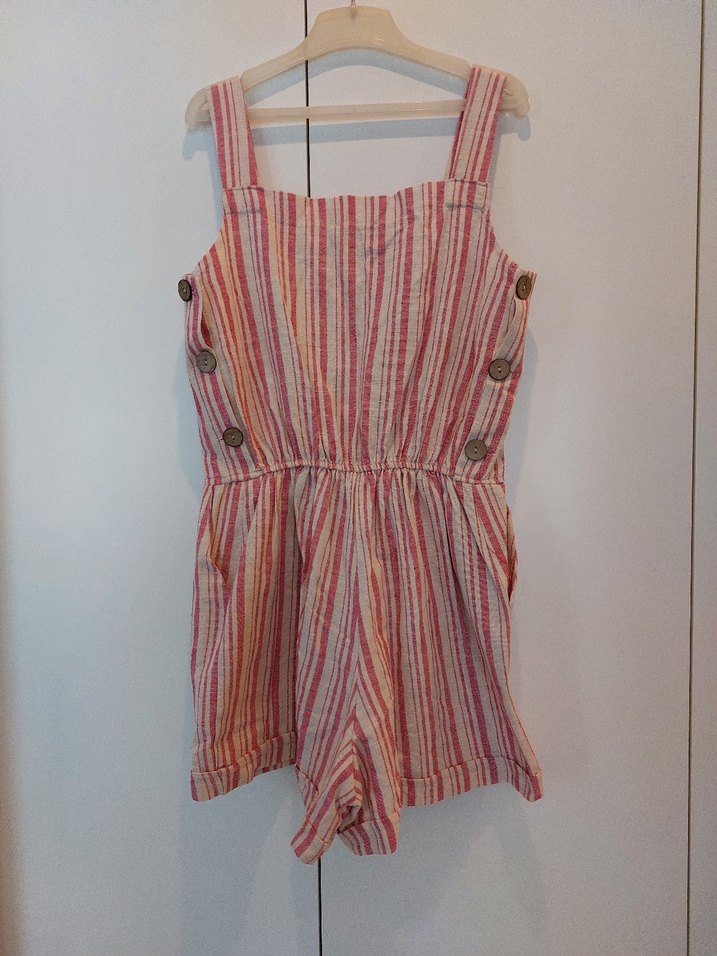 Kırmızı Çizgili Askılı Tulum - Görsel 2