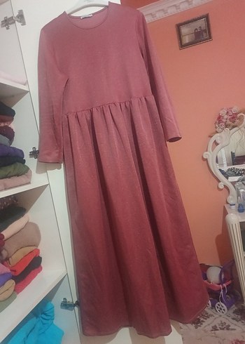 Zara Bordo Uzun Kollu Piliseli Keten Elbise