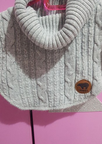 Gri Triko Boğazlı Kız Çocuk Panço boyunluk - Görsel 5