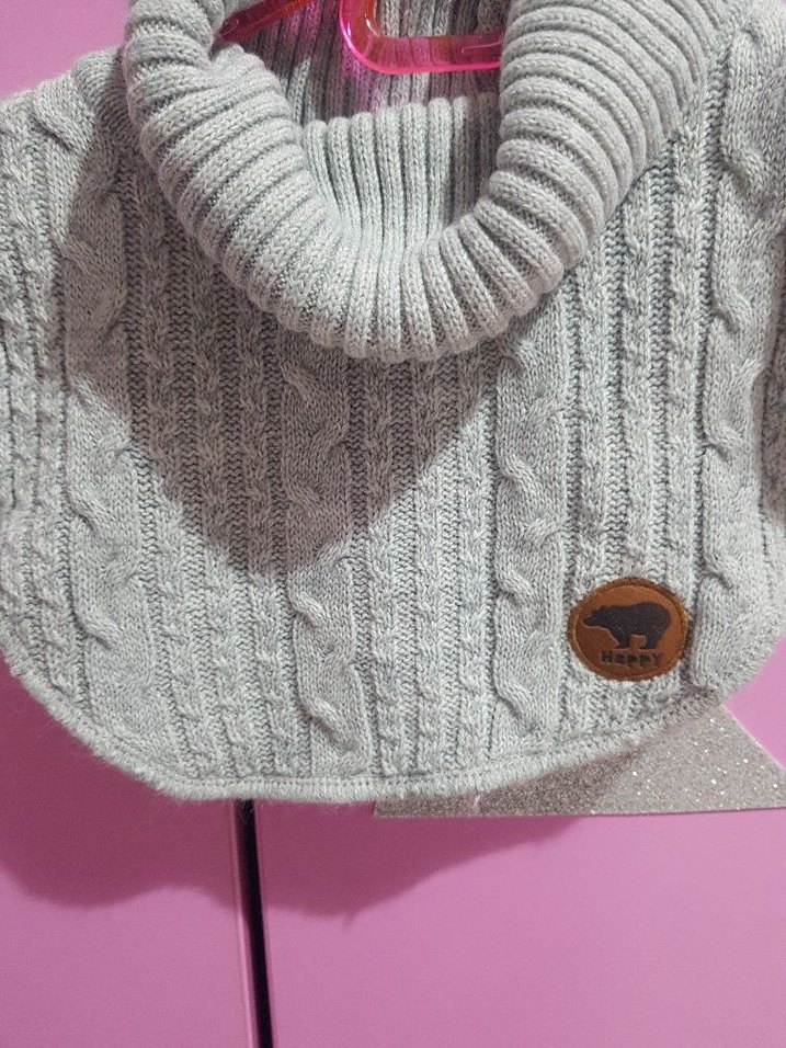 Gri Triko Boğazlı Kız Çocuk Panço boyunluk - Görsel 5