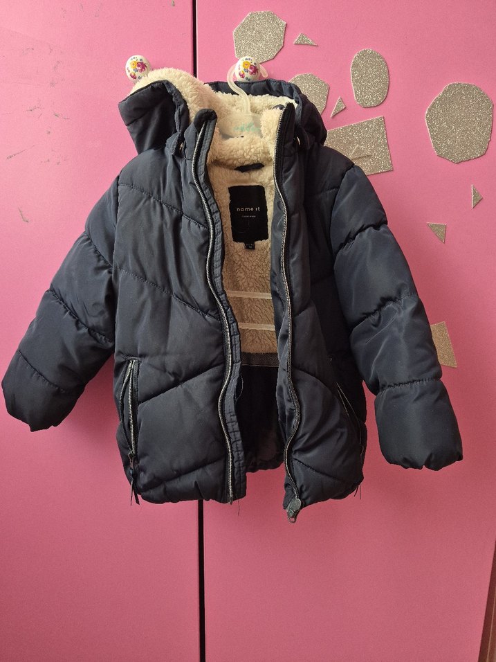 unisex Çocuk koyu mavi  Kürklü Mont Name it marka - Görsel 5