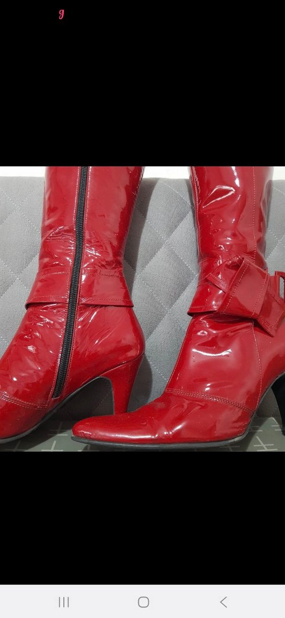 Parlak Kırmızı Tokalı Dizüstü Kadın Çizme - Görsel 5