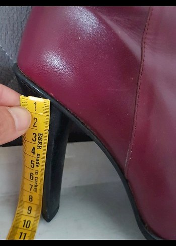 Bordo Deri İnce Topuklu Dizüstü Çizme - Görsel 4