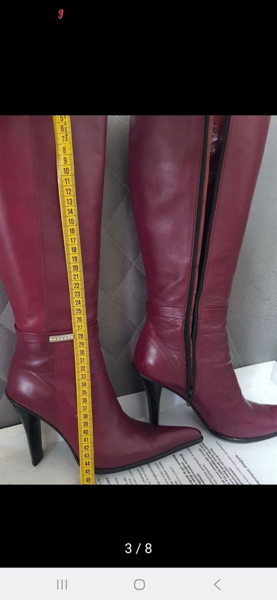 Bordo Deri İnce Topuklu Dizüstü Çizme - Görsel 3