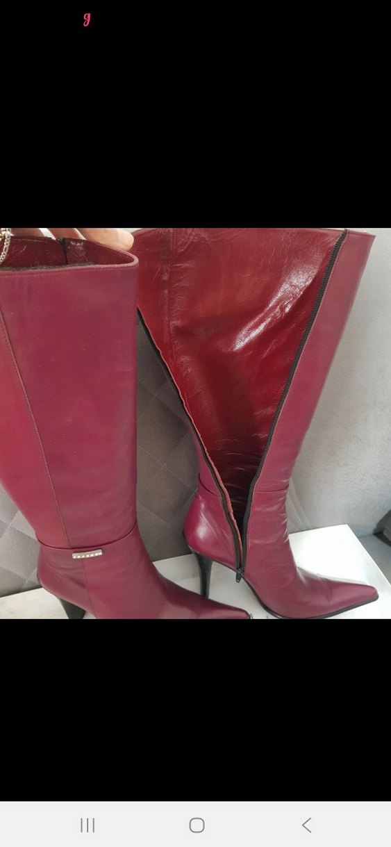 Bordo Deri İnce Topuklu Dizüstü Çizme - Görsel 2