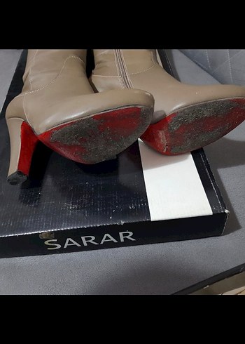 Bej Deri Tokalı Dizüstü Topuklu Çizme - Görsel 5