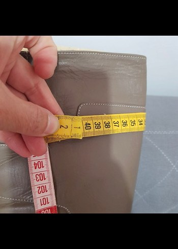 Bej Deri Tokalı Dizüstü Topuklu Çizme - Görsel 7