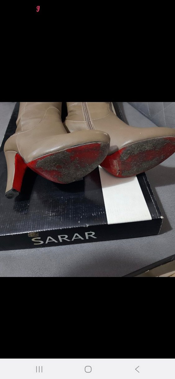 Bej Deri Tokalı Dizüstü Topuklu Çizme - Görsel 5