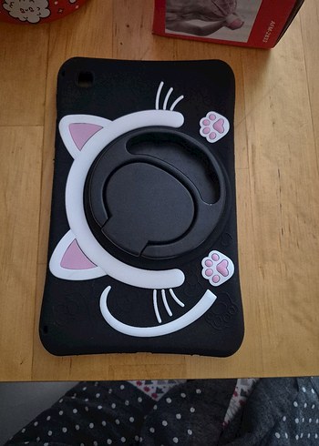 Siyah Elastik Kedi Desenli tablet Kılıfı - Görsel 3