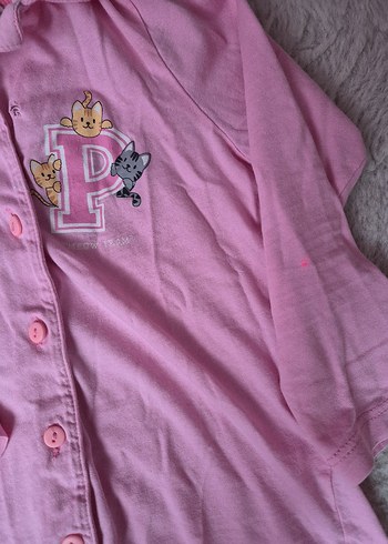 Düğmeli Pembe Kız Pijaması Seti - Görsel 3