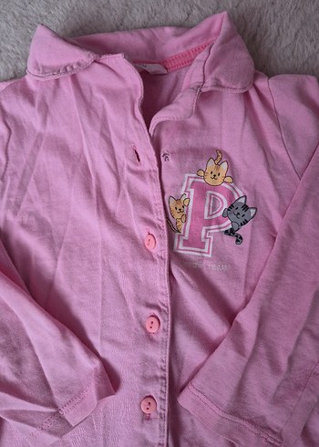 Düğmeli Pembe Kız Pijaması Seti - Görsel 2