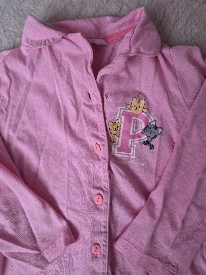 Düğmeli Pembe Kız Pijaması Seti - Görsel 2