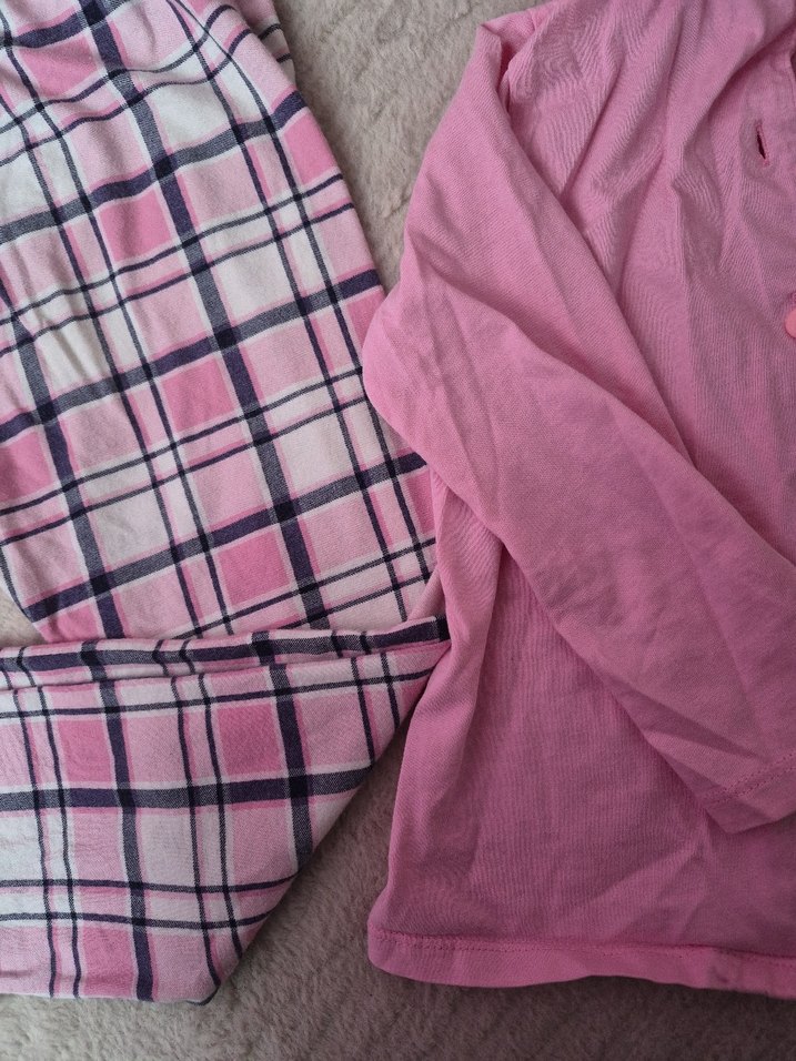 Düğmeli Pembe Kız Pijaması Seti - Görsel 5