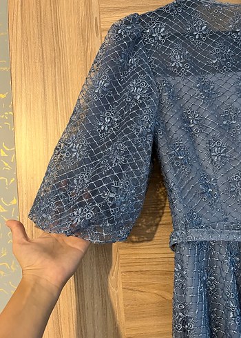 38 Beden lacivert Renk Nakışlı Kadın Uzun Elbise