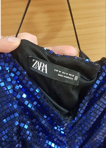 m Beden mavi Renk Zara saks mavisi payetli mini gece elbisesi