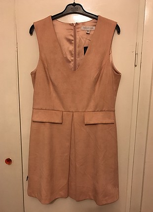 Süet kumaş toz pembe elbise